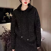 【MsMore】 連帽時尚流行毛衣星點長袖休閒內搭針織衫上衣短裙2件式套裝# 124228 FREE 黑色