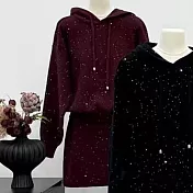 【MsMore】 連帽時尚流行毛衣星點長袖休閒內搭針織衫上衣短裙2件式套裝# 124228 FREE 酒紅色