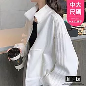 【Jilli~ko】短款立領夾克棒球服運動拉鍊外套女 J12101  FREE 白色