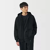 【MUJI 無印良品】男裏毛拉鍊連帽外套 S 黑色