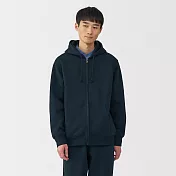 【MUJI 無印良品】男裏毛拉鍊連帽外套 S 深藍