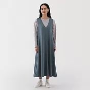 【MUJI 無印良品】女二重織背心裙 L 煙燻藍