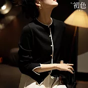 【初色】簡約風拚色邊線開衫修身圓領單排釦長袖針織衫上衣女上衣-共3色-37769(F可選) F 黑色