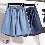 【初色】大碼牛仔薄款涼爽寬鬆顯瘦五分褲休閒褲短褲-共2色-34524(M-4XL可選) M 淺藍色