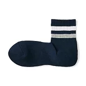 【MUJI 無印良品】男圈絨直角短襪25-27cm 深藍橫紋