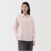 【MUJI 無印良品】女水洗平織布標準領長袖襯衫 M 淺粉直紋