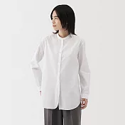 【MUJI 無印良品】女水洗平織布立領長版襯衫 M 白色
