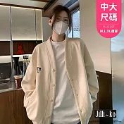 【Jilli~ko】慵懶風V領刺繡開扣棒球外套 J12120  FREE 杏色