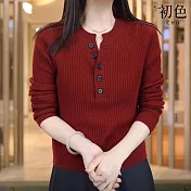 【初色】純色簡約加厚半開領長袖打底衫針織衫上衣女上衣-共3色-39532(F可選) F 安可拉紅色