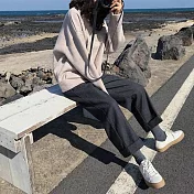 【AnZa】韓版毛呢鬆緊腰九分直筒褲(3色)    FREE 深灰(M碼適穿)