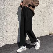 【AnZa】韓版毛呢鬆緊腰九分直筒褲(3色)    FREE 黑色(M碼適穿)