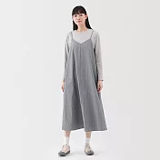 【MUJI 無印良品】女速乾平織布細肩帶洋裝 L 灰直紋