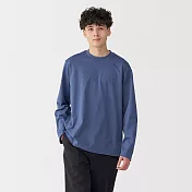 【MUJI 無印良品】男天竺圓領長袖T恤 M 藍色