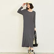 AnZa】圓領莫代爾長袖洋裝連身裙(4色)  M 灰色