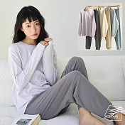 【BODYAIR嚴選】蓬鬆軟柔滑膚長袖睡衣套裝(休閒.上衣.家居.CASUAL) M 茶黃系