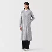 【MUJI 無印良品】女水洗平織布立領長袖洋裝 M 暗藍直紋