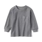 【MUJI 無印良品】幼兒容易穿脫鬆餅紋圓領長袖T恤 80 灰白