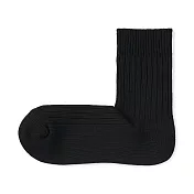 【MUJI 無印良品】男螺紋厚織直角短襪25-27cm 黑色