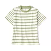 【MUJI 無印良品】兒童天竺圓領短袖T恤 110 綠橫紋