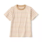 【MUJI 無印良品】兒童天竺圓領短袖T恤 110 芥黃橫紋