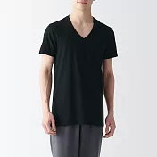 【MUJI 無印良品】男無側縫V領短袖T恤/2入 S 黑色