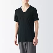 【MUJI 無印良品】男涼爽柔滑V領短袖T恤 S 黑色