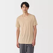 【MUJI 無印良品】男涼爽柔滑V領短袖T恤 S 米色