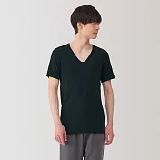 【MUJI 無印良品】男清爽舒適棉質V領短袖T恤 L 黑色
