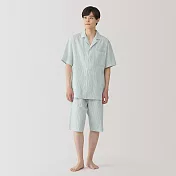 【MUJI 無印良品】男無側縫泡泡紗短袖家居睡衣 M 薄荷綠直紋