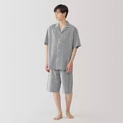 【MUJI 無印良品】男無側縫泡泡紗短袖家居睡衣 M 深藍直紋