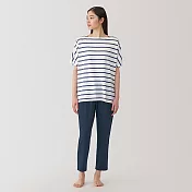 【MUJI 無印良品】女柔滑涼感短袖家居睡衣 M 藍橫紋