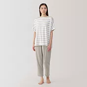 【MUJI 無印良品】女柔滑涼感短袖家居睡衣 M 煙燻紫橫紋