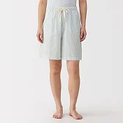 【MUJI 無印良品】女泡泡紗五分褲 S 淺藍直紋