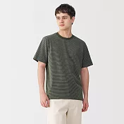 【MUJI 無印良品】男天竺圓領短袖T恤 S 深綠橫紋