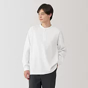 【MUJI 無印良品】男抗UV速乾鬆餅紋亨利領長袖T恤 M 柔白