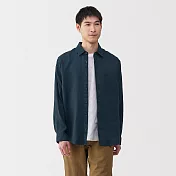 【MUJI 無印良品】男亞麻水洗長袖襯衫 XL 深藍