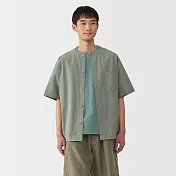 【MUJI 無印良品】男涼感無領短袖襯衫 M 煙燻綠