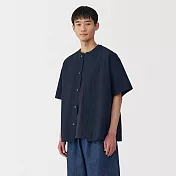 【MUJI 無印良品】男涼感無領短袖襯衫 M 深藍