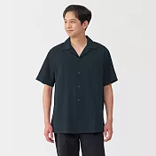 【MUJI 無印良品】男多臂織紋開領短袖襯衫 M 黑色