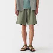 【MUJI 無印良品】男大麻混斜紋織短褲 S 卡其綠