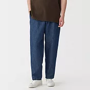 【MUJI 無印良品】男大麻混丹寧打褶直筒褲 M 深藍