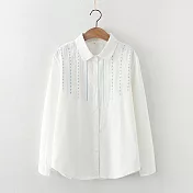【ACheter】 小清新文藝木耳領刺繡純棉襯衫長袖學生百搭短版上衣# 124402 M 娃娃領