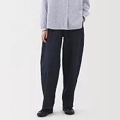 【MUJI 無印良品】女吉貝木棉混丹寧寬版錐形褲 L 暗藍