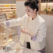 【初色】小香風純色盤扣外套女外套-白色-10179(M-XL可選) M 白色