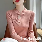【Lockers 木櫃】中式鏤空百搭長袖針織衫 L114021801 M 粉色