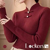 【Lockers 木櫃】中式半高領針織衫 L114021802 M 紅色