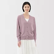 【MUJI 無印良品】女薄針織V領開襟衫 M 淺粉