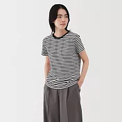 【MUJI 無印良品】女天竺圓領短袖T恤 S 黑橫紋