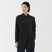 【MUJI 無印良品】女亞麻水洗標準領長袖襯衫 S 黑色