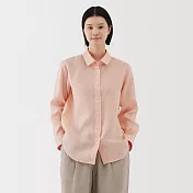 【MUJI 無印良品】女亞麻水洗標準領長袖襯衫 S 淺粉
